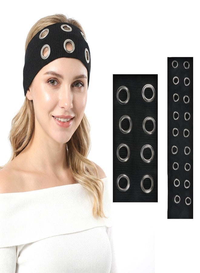 Sibba 2Pcs Black Grommet Headband Y2k Punk Grunge Eyelet Hairband, Elastic Goth Hair Accessories for Women, Stretchy Wide Headband with Holes for Emo and Rock Style - Image 1